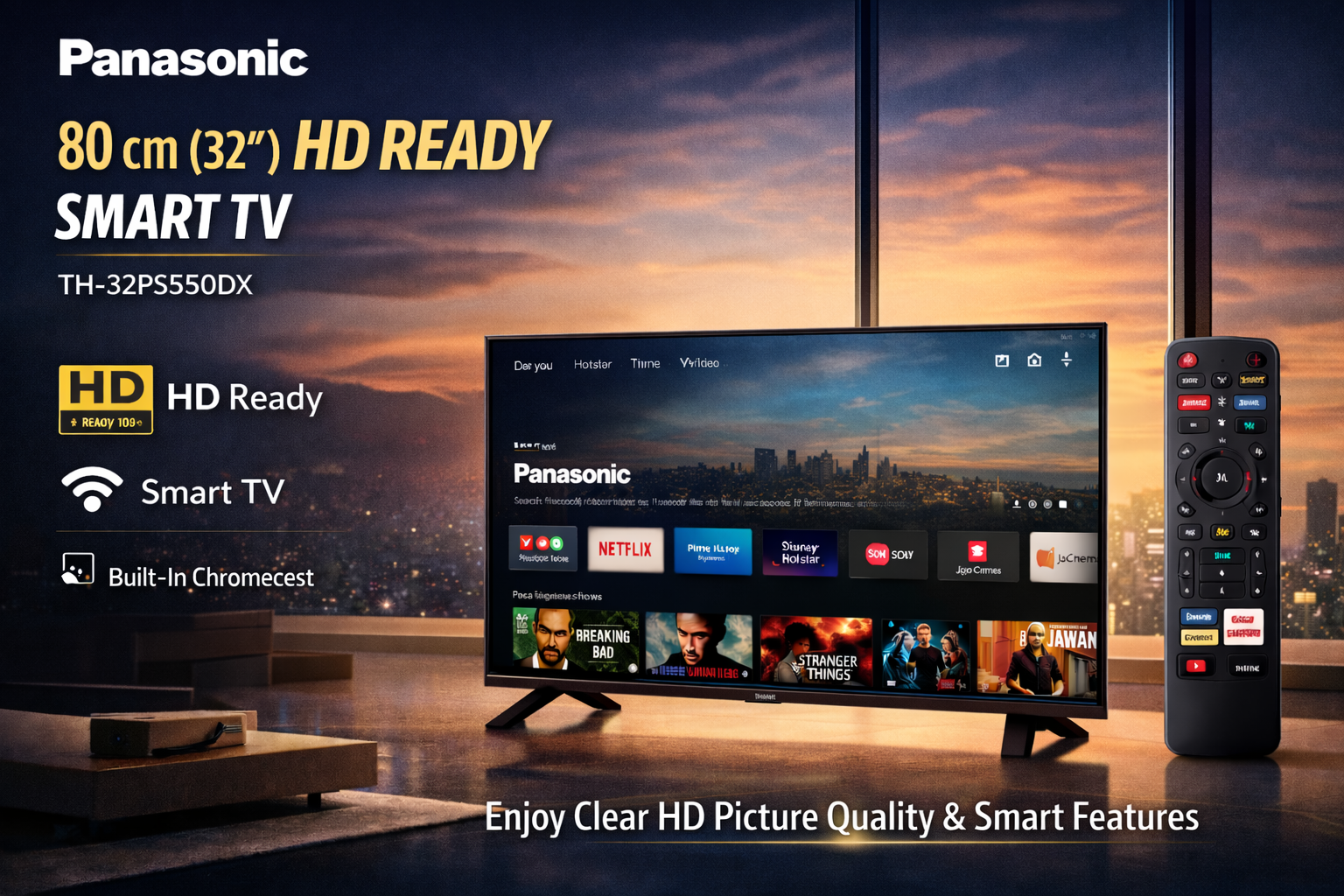 Panasonic 80 cm (32 inch) HD Ready Smart LED TV (TH-32PS550DX, Black)