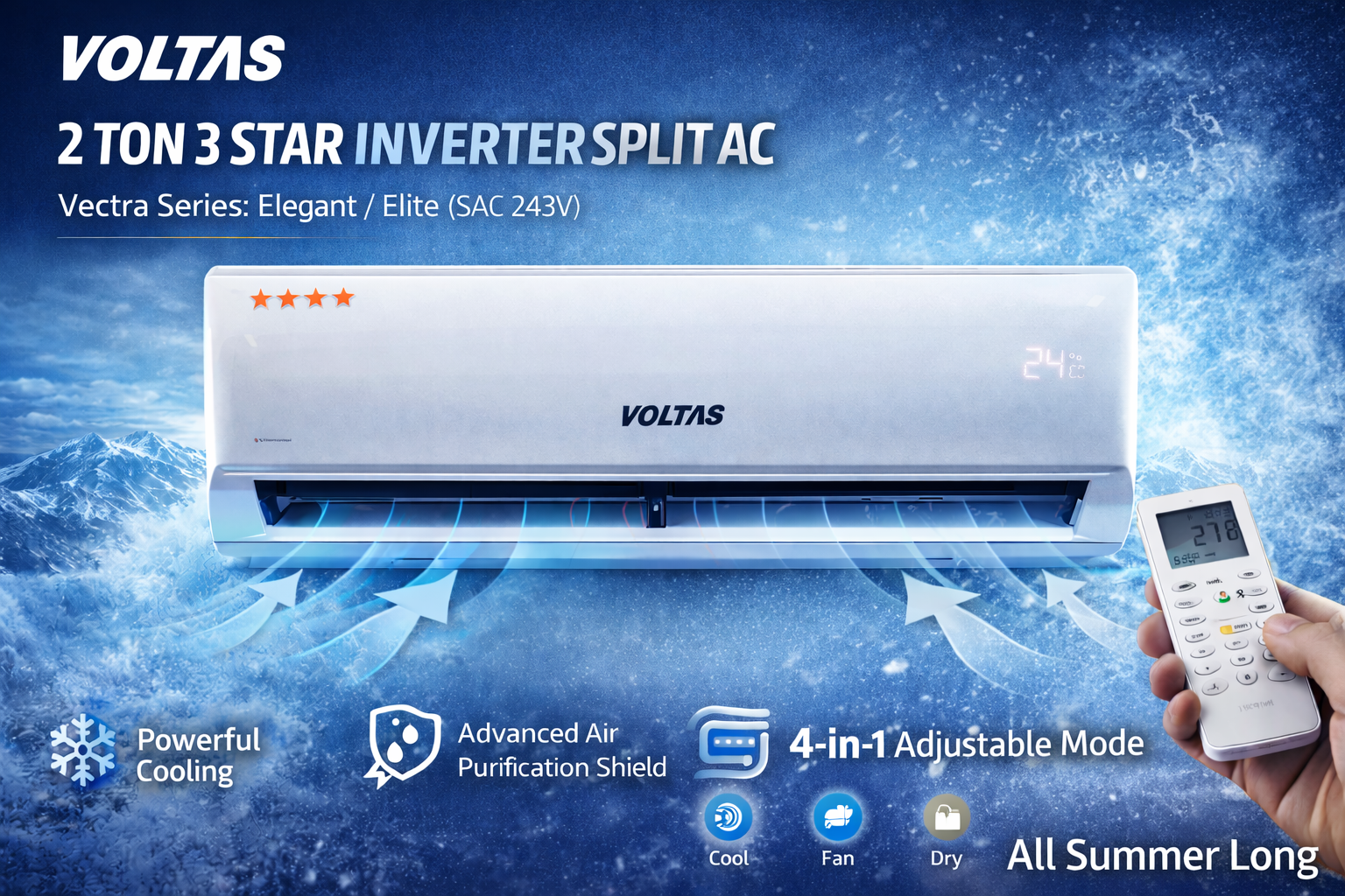 Voltas 2 Ton 3 Star Inverter Split AC (SAC 243V Vectra Series: Elegant / Elite)