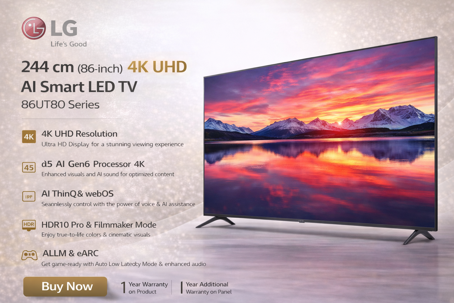 LG 244 cm (86 inch) 4K UHD AI Smart LED TV – 86UT80 Series