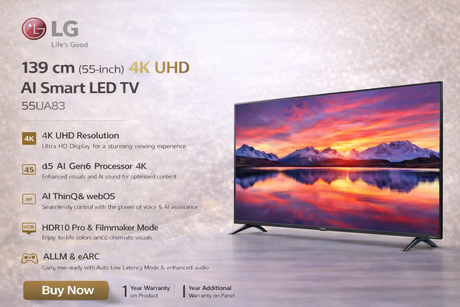 LG 139 cm (55 inch) 4K UHD AI Smart LED TV – 55UA83