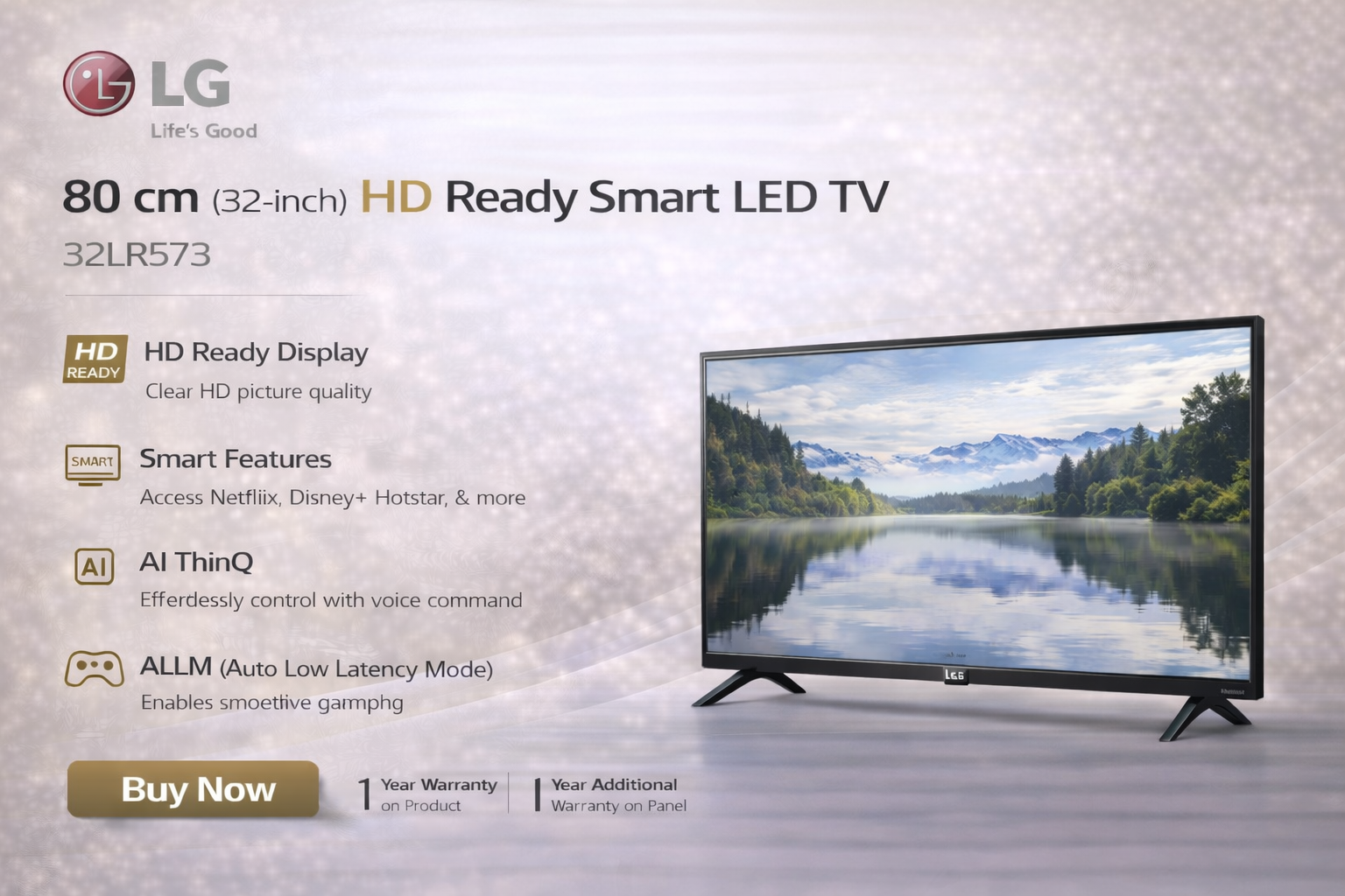 LG 80 cm (32 Inch) HD Ready Smart LED TV – 32LR573