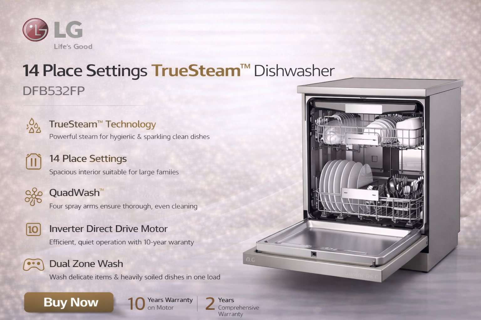 LG 14 Place Settings TrueSteam™ Dishwasher – DFB532FP