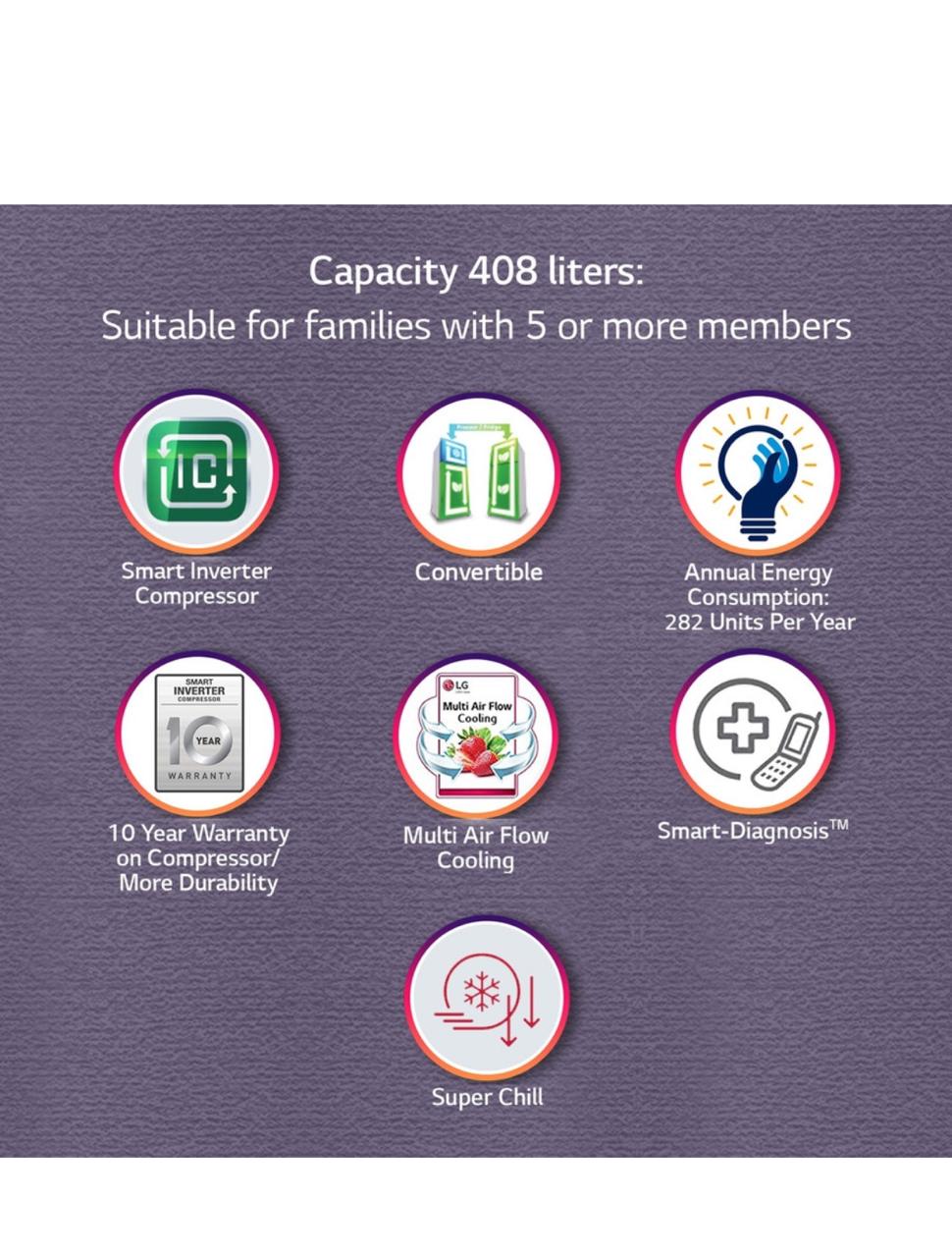 LG GL-N412SDSY 380 L 2 Star Frost-Free Smart Inverter Double-Door Refrigerator