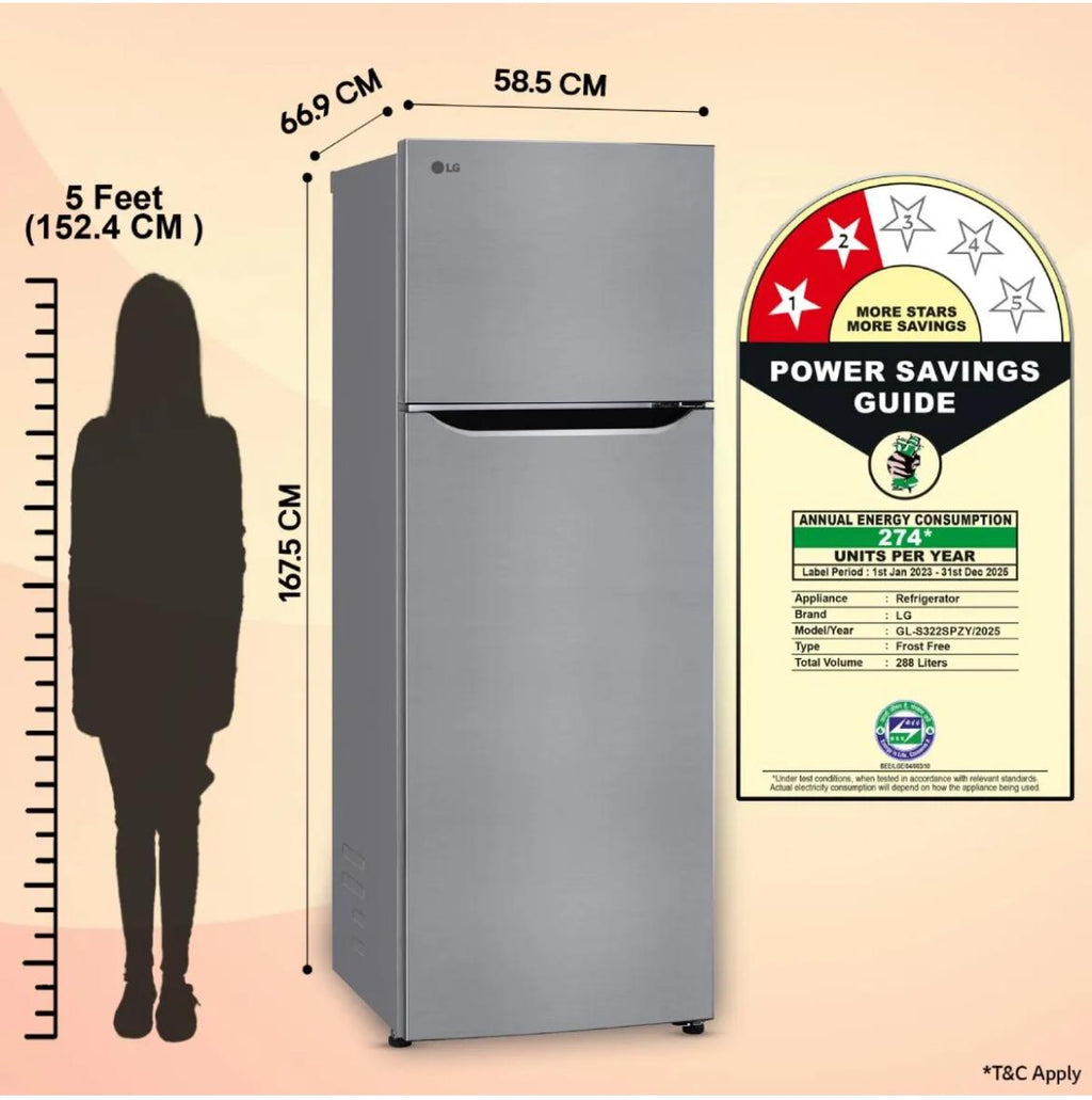 LG 288 L 2 Star Frost-Free Smart Inverter Double Door Refrigerator (Model GL-S322SPZY)