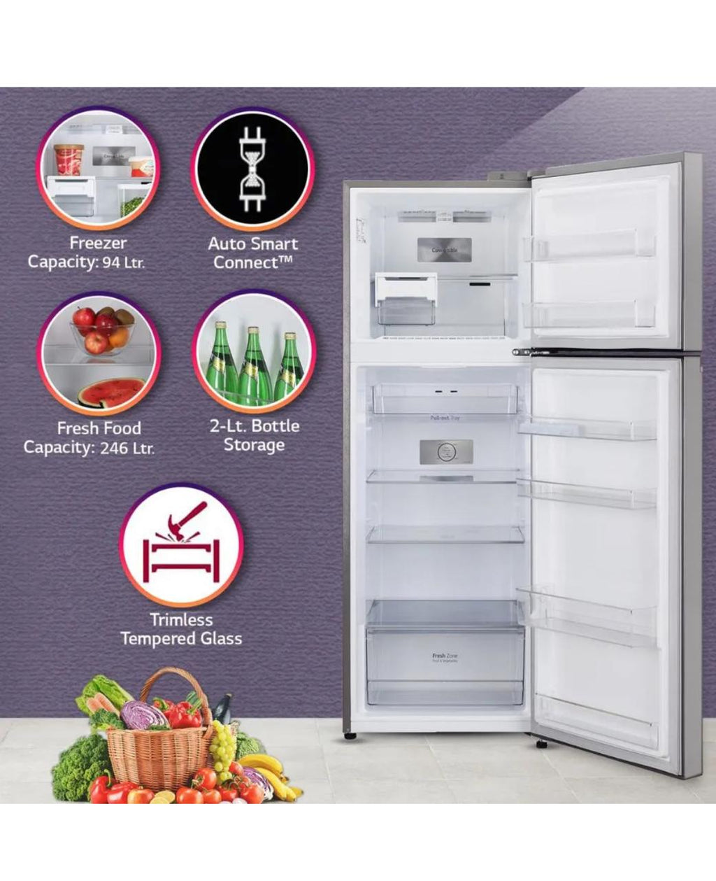 LG 322 L 2 Star Frost-Free Double Door Refrigerator, Shiny Steel GL-S342SPZY