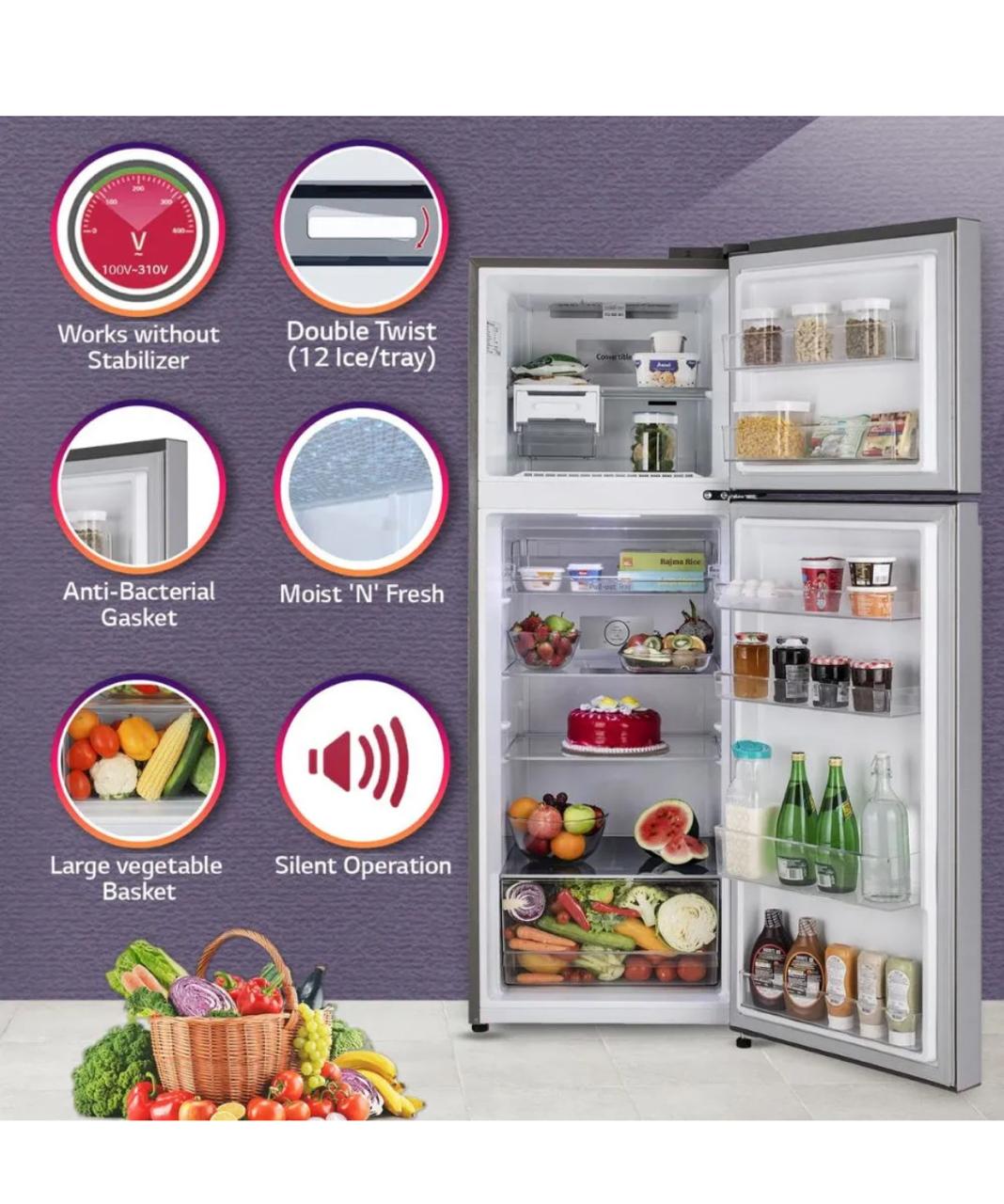 LG 322 L 2 Star Frost-Free Double Door Refrigerator, Shiny Steel GL-S342SPZY