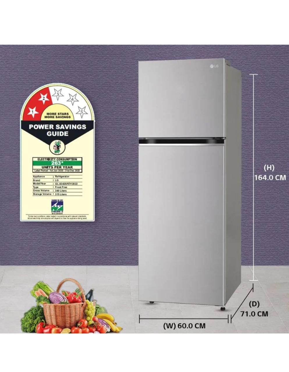 LG 322 L 2 Star Frost-Free Double Door Refrigerator, Shiny Steel GL-S342SPZY