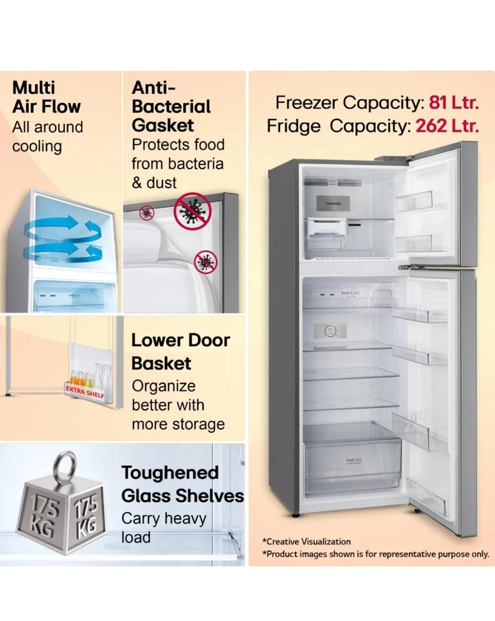 LG GL-S382SPZY – 343 L Frost-Free Smart Inverter Convertible Refrigerator