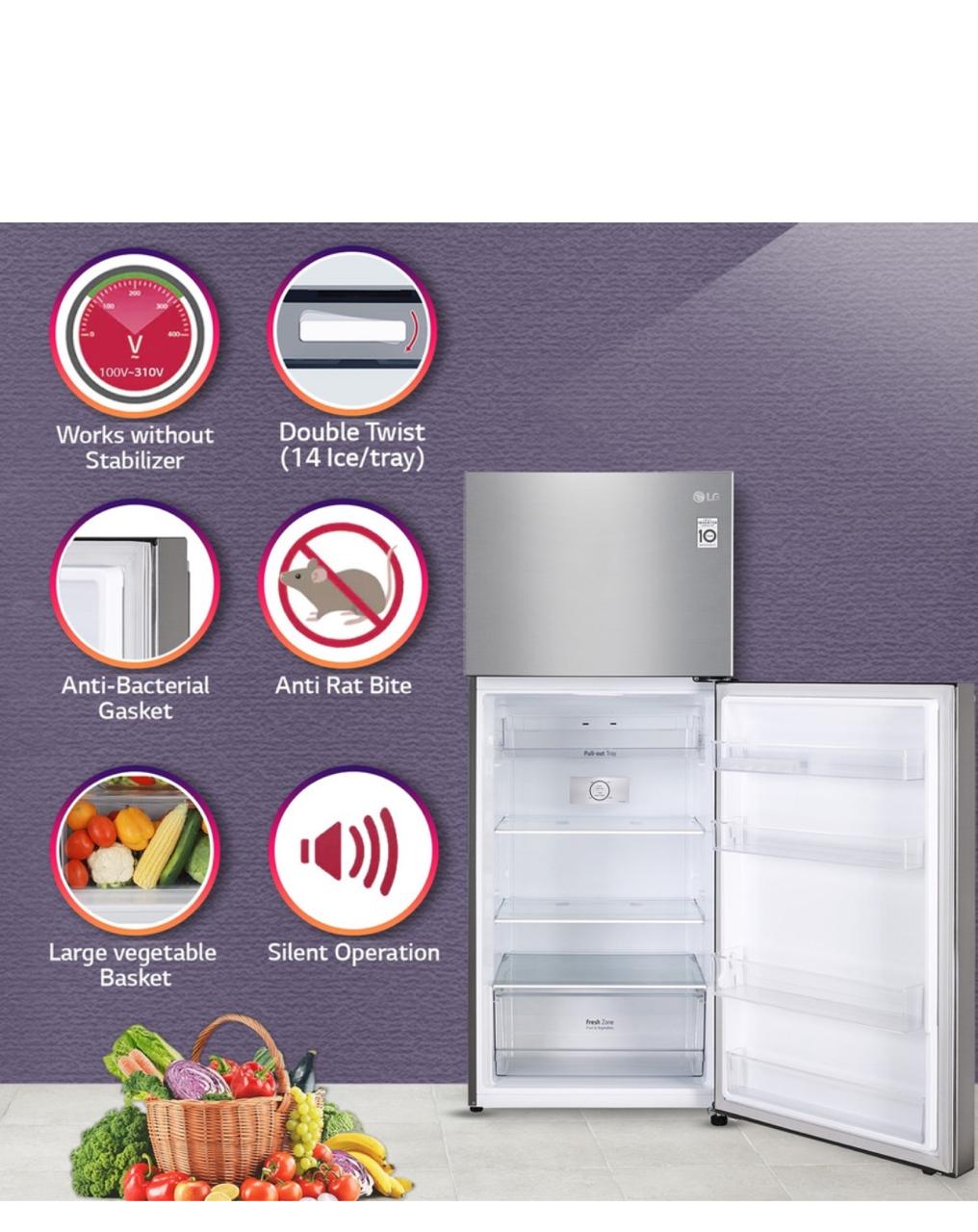 LG 380 L 2 Star Frost-Free Smart Inverter Double Door Refrigerator (GL-S412SPZY)