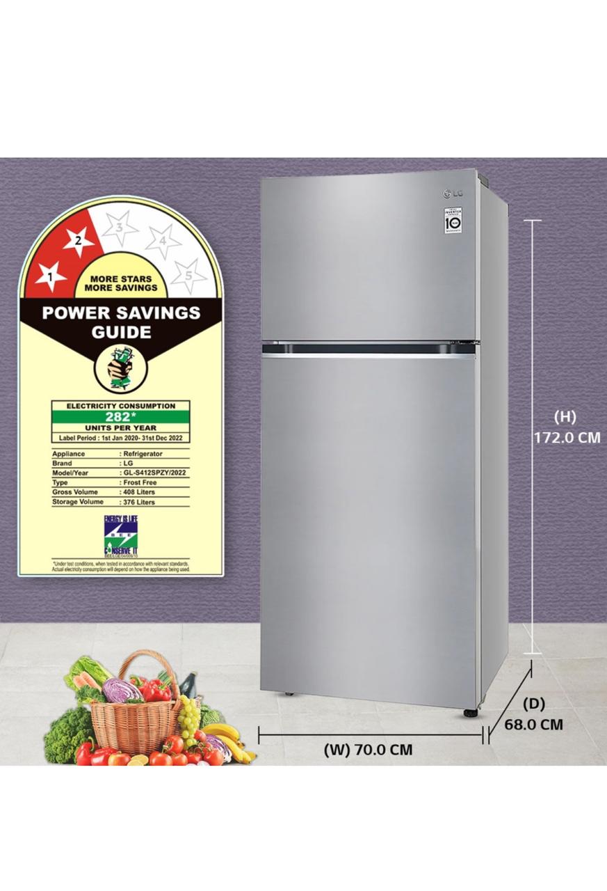 LG 380 L 2 Star Frost-Free Smart Inverter Double Door Refrigerator (GL-S412SPZY)